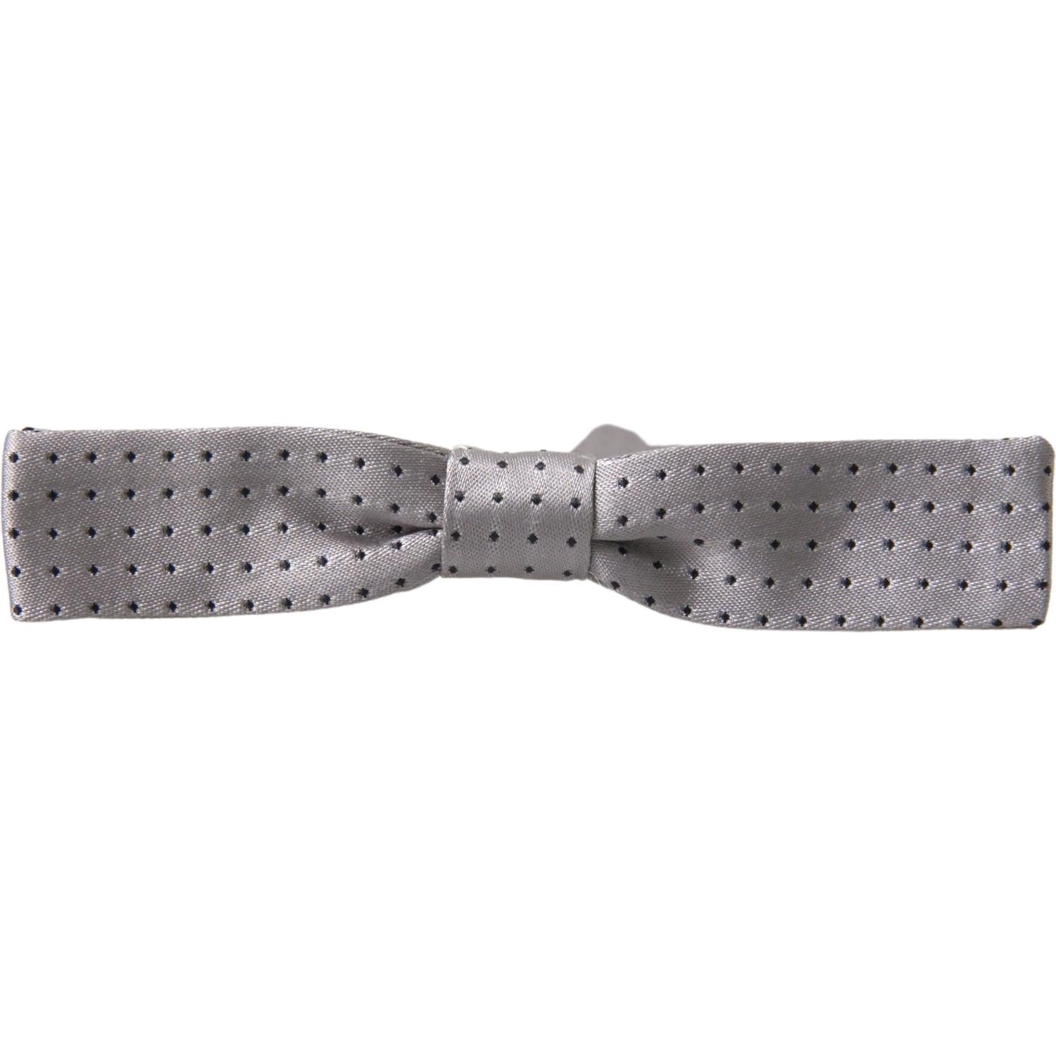 Dolce & Gabbana Gray Dotted Silk Adjustable Men Neck Papillon Bow Tie