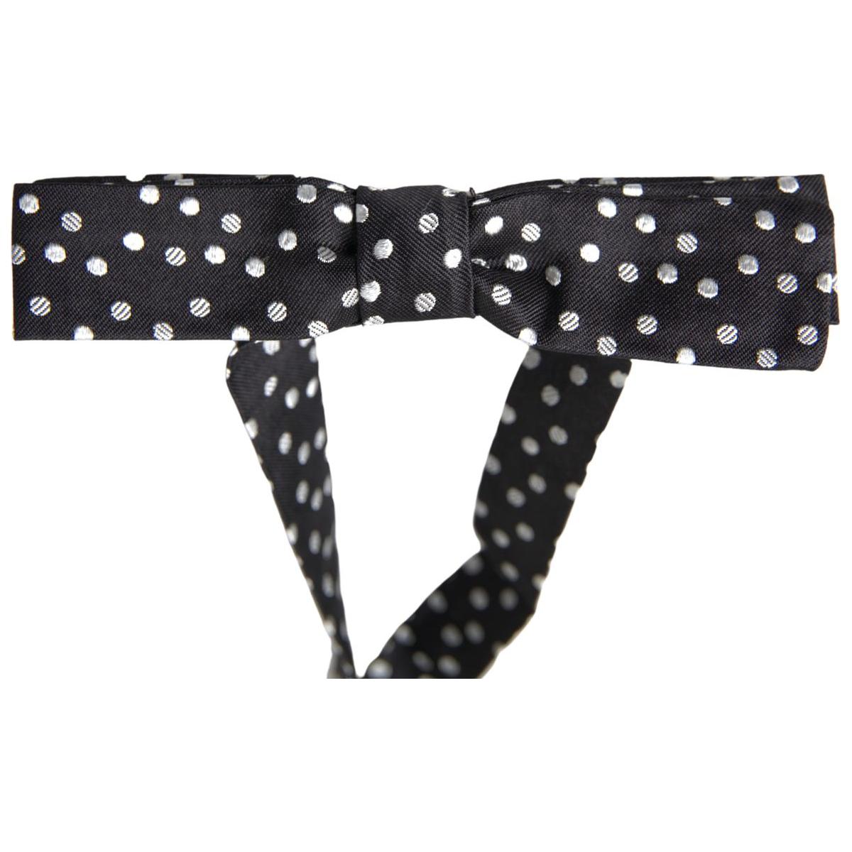 Dolce & Gabbana Black Polka Dot Silk Adjustable Men Neck Papillon Bow Tie