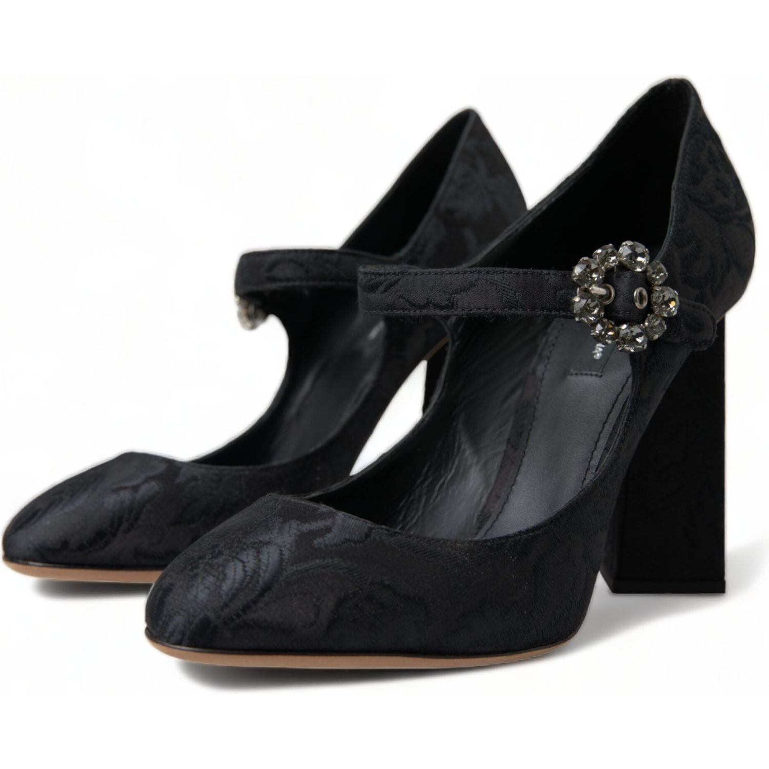Dolce & Gabbana Black Brocade Mary Janes Heels Pumps Shoes