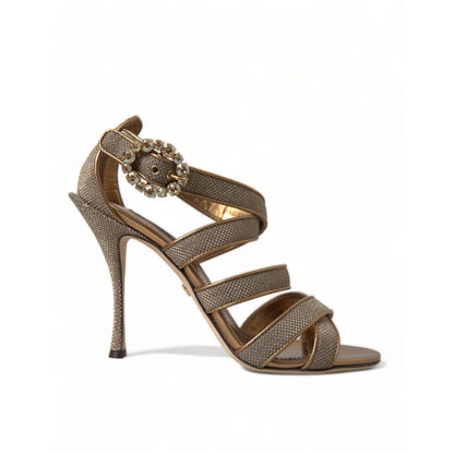 Dolce & Gabbana Bronze Crystal Strap Heels Sandals Shoes