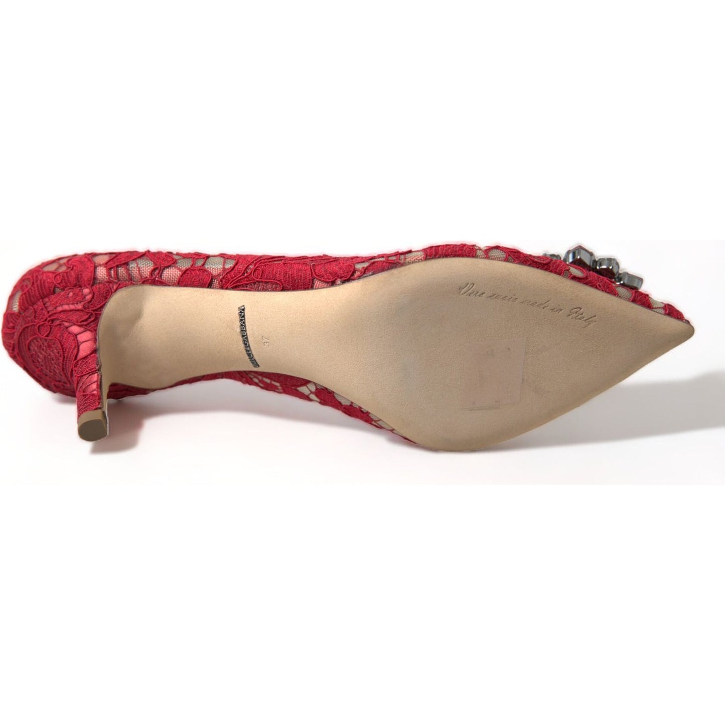 Dolce & Gabbana Red Taormina Lace Crystal Heels Pumps Shoes