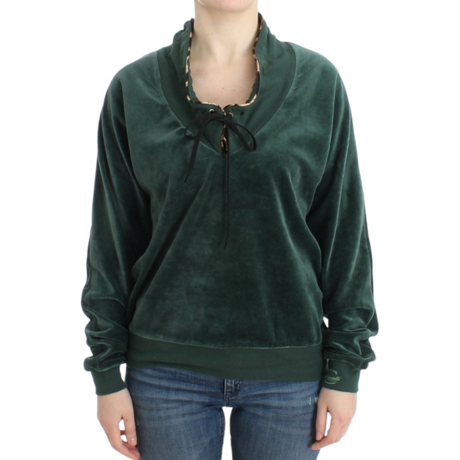 Cavalli Green velvet cotton sweater