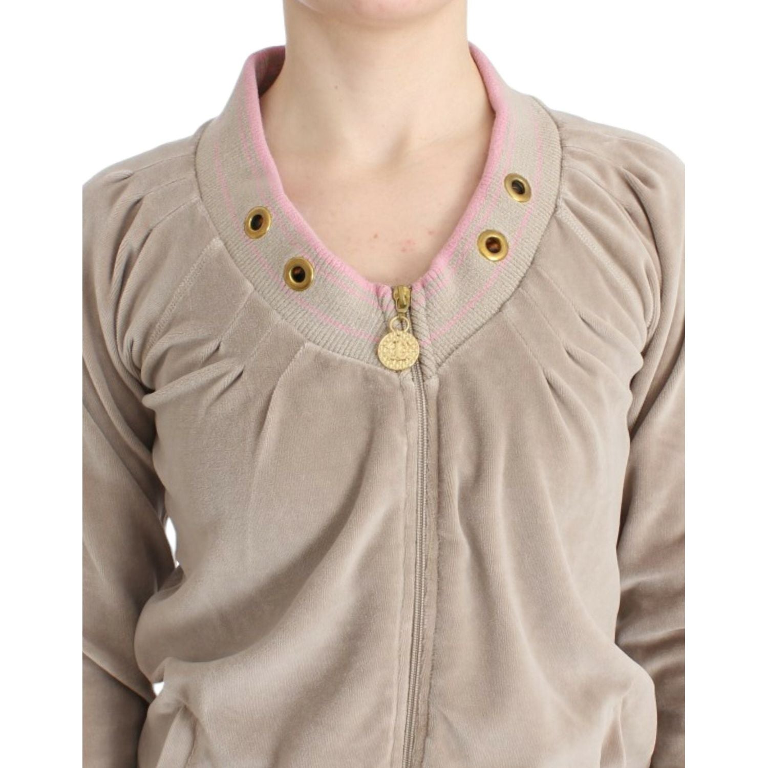 Cavalli Beige velvet zipup sweater