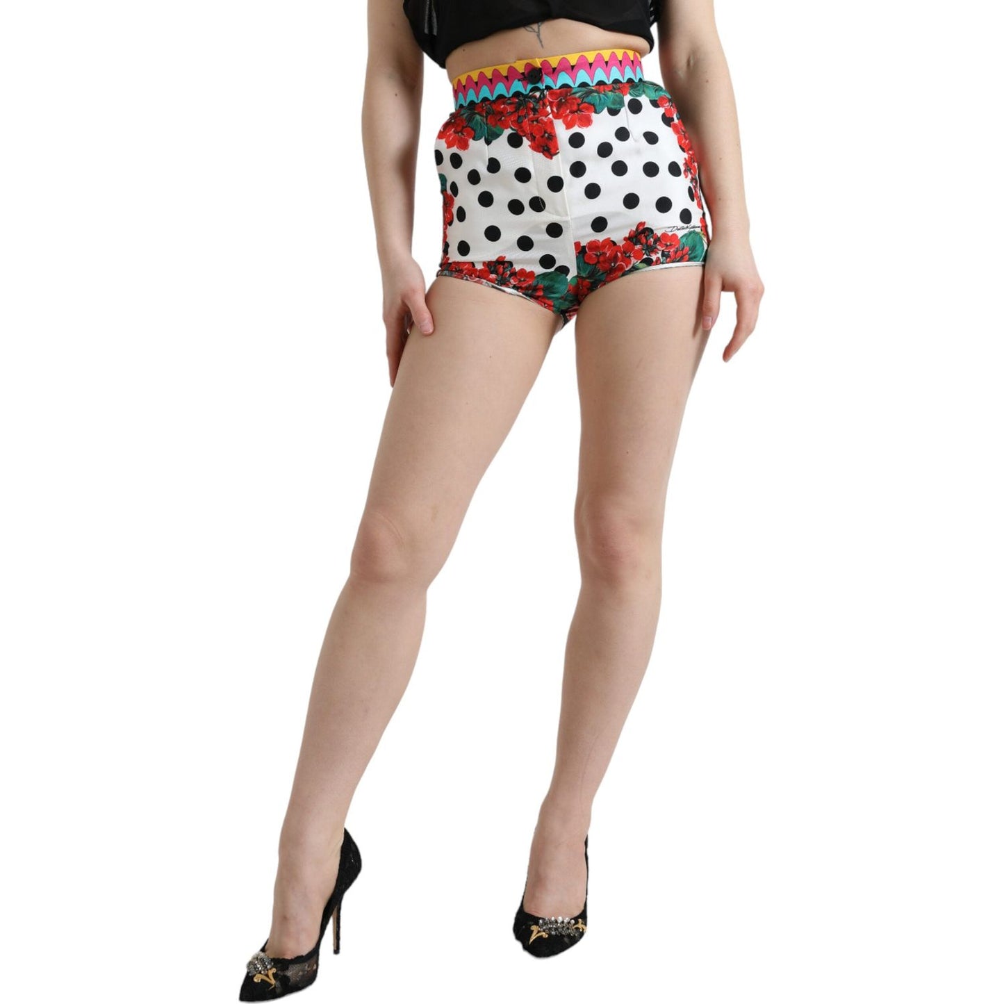 Dolce & Gabbana Multicolor Floral Polka Dot Hot Pants Shorts