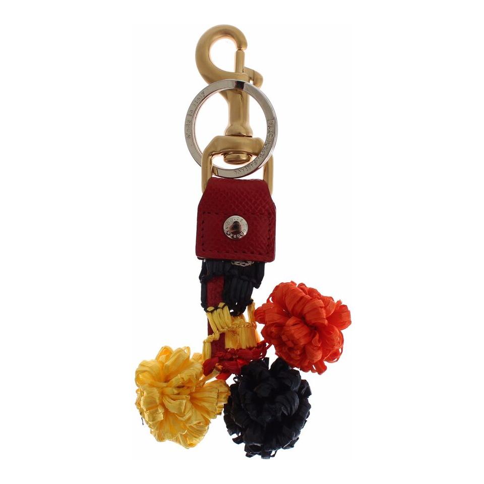 Dolce & Gabbana Gold Yellow Raffia Leather Clasp Finder Chain Keyring