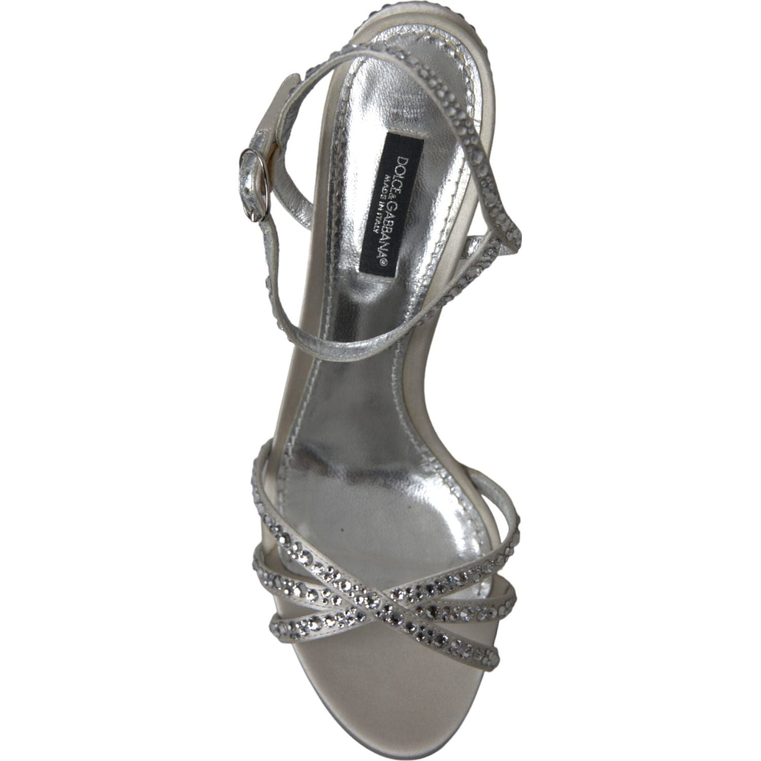 Dolce & Gabbana Silver Crystal Ankle Strap Sandals Shoes