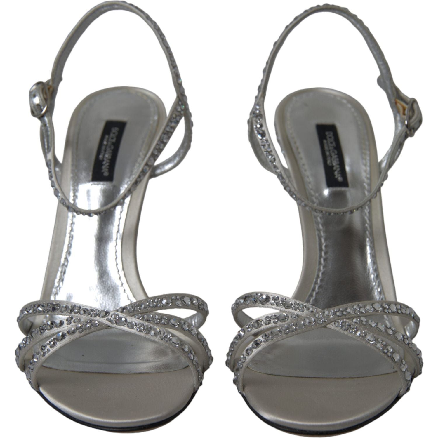 Dolce & Gabbana Silver Crystal Ankle Strap Sandals Shoes