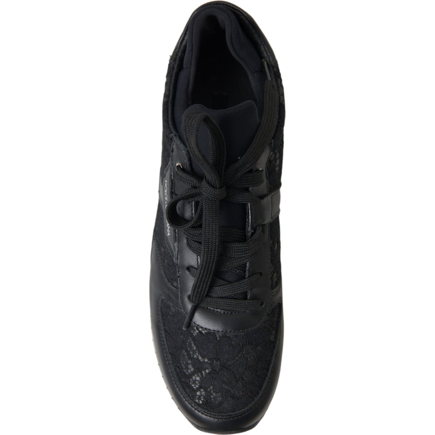 Dolce & Gabbana Black Floral Lace Leather Sneakers Shoes