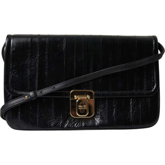 Dolce & Gabbana Black Eelskin Leather Shoulder Document Organizer Bag