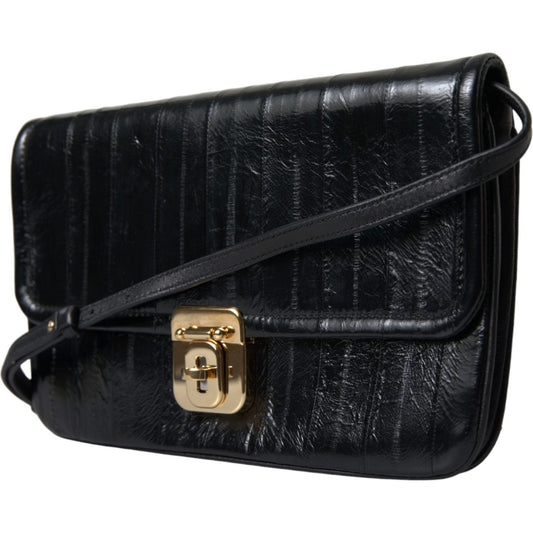 Dolce & Gabbana Black Eelskin Leather Shoulder Document Organizer Bag