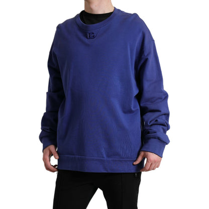 Dolce & Gabbana Royal Blue Cotton Crewneck Pullover Sweater
