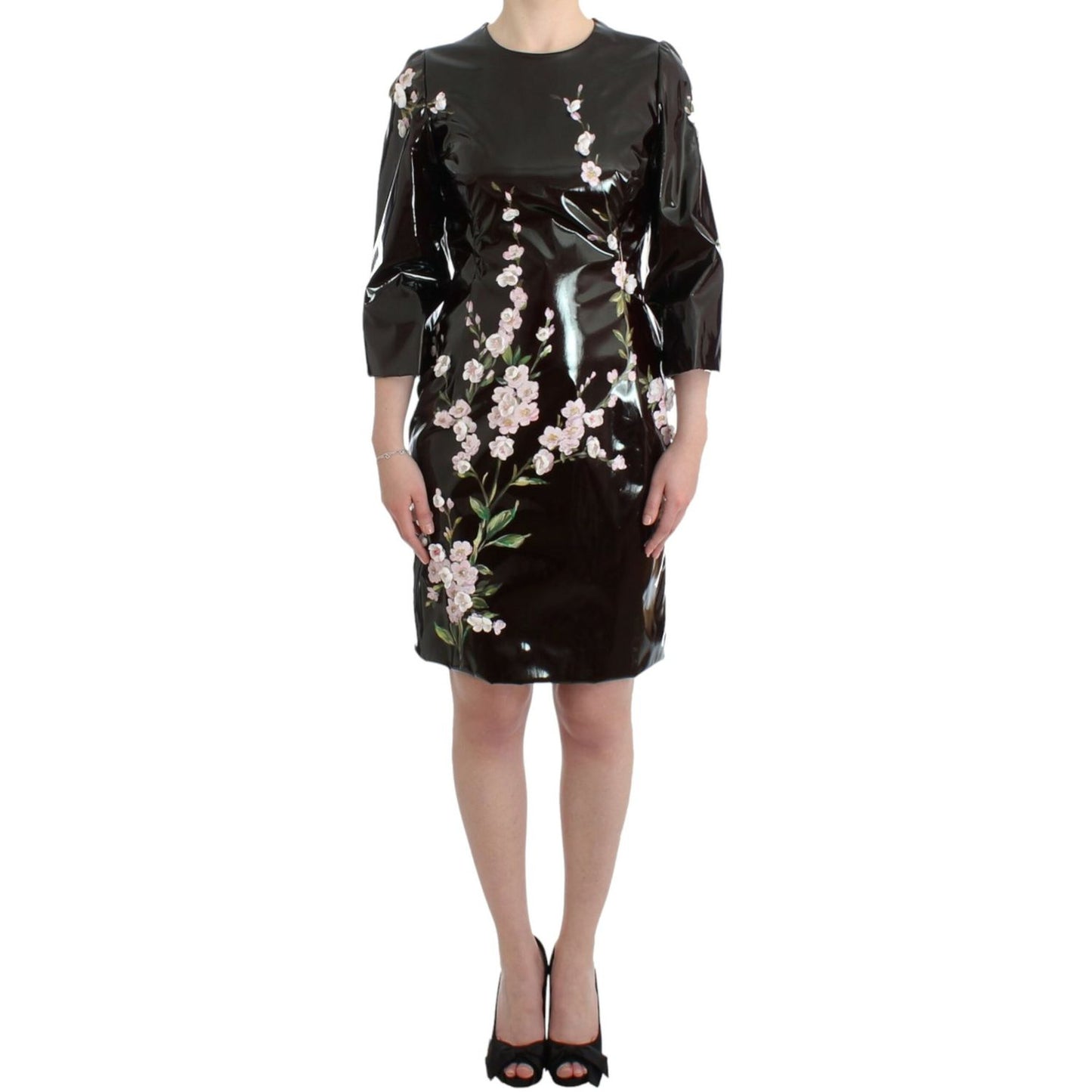 Dolce & Gabbana Black patent floral HANDPAINTED dress
