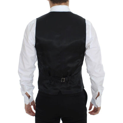 Dolce & Gabbana Black Striped Wool Silk Dress Vest Gilet