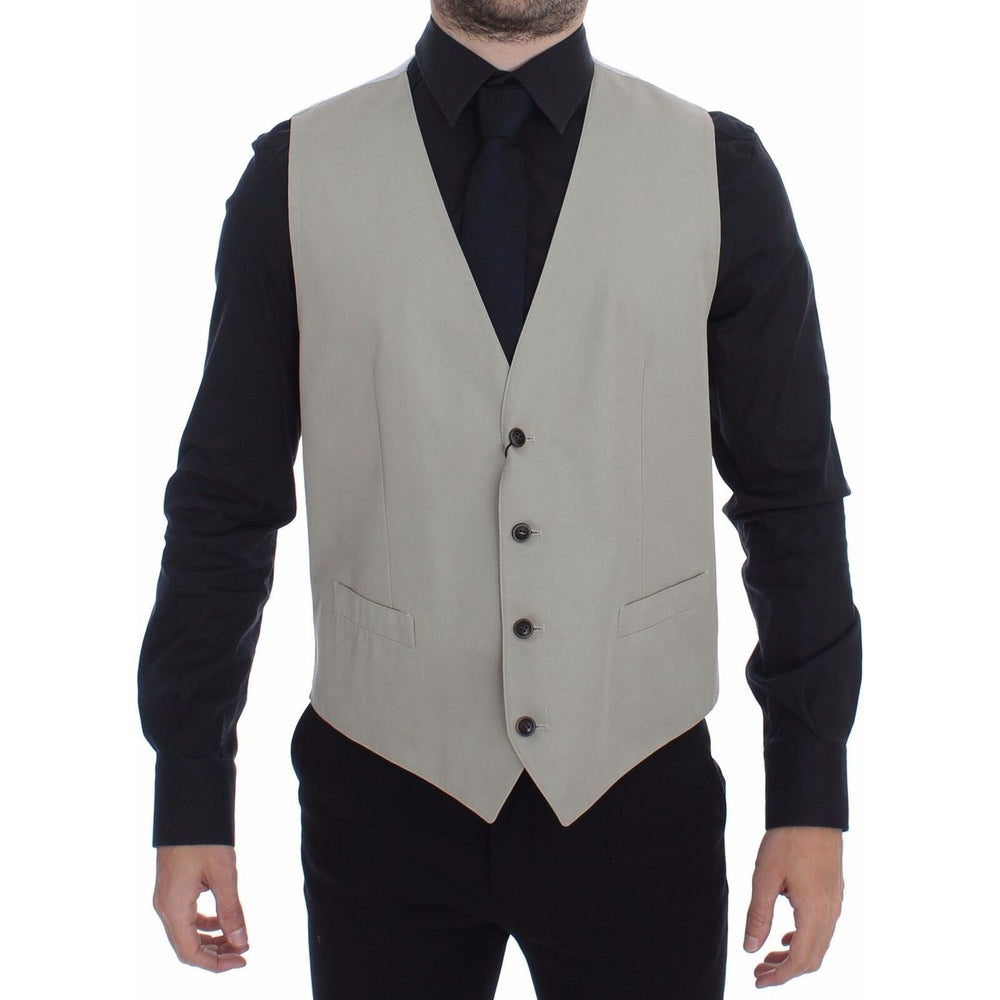 Dolce & Gabbana Beige Cotton Silk Blend Dress Vest Blazer