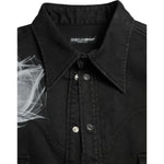 Dolce & Gabbana Black Floral Cotton Collared Dress Shirt