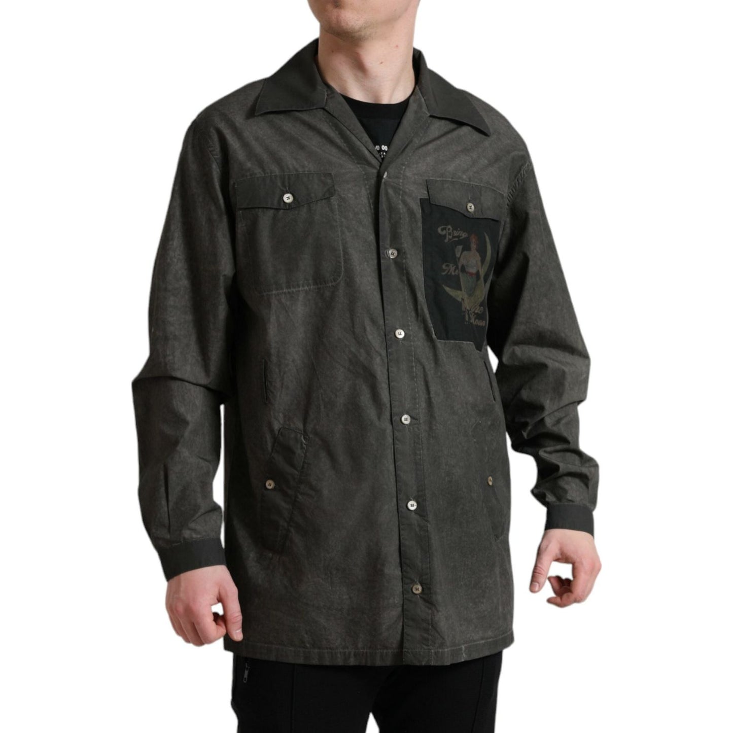Dolce & Gabbana Dark Gray Cotton Collared Long Sleeves Shirt