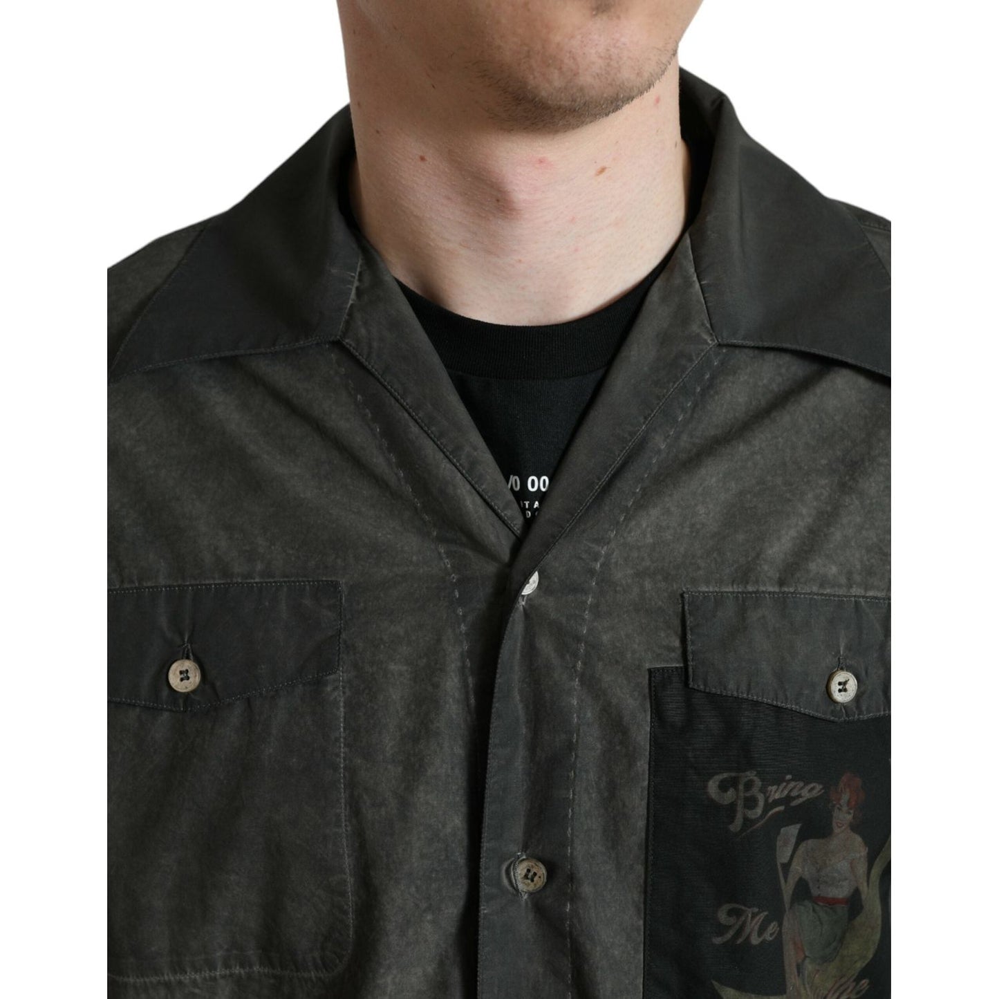 Dolce & Gabbana Dark Gray Cotton Collared Long Sleeves Shirt