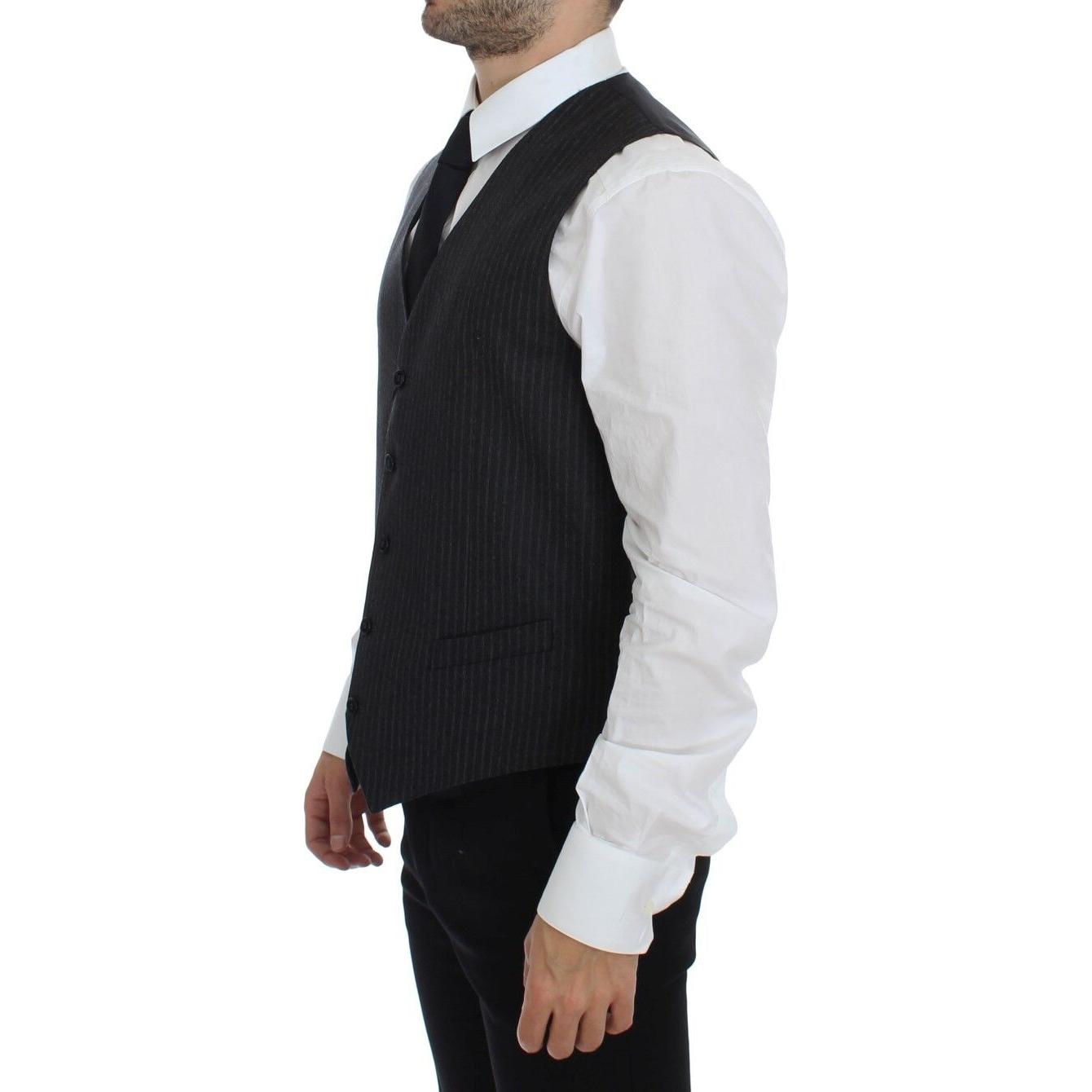 Dolce & Gabbana Gray Striped Wool Single Breasted Vest