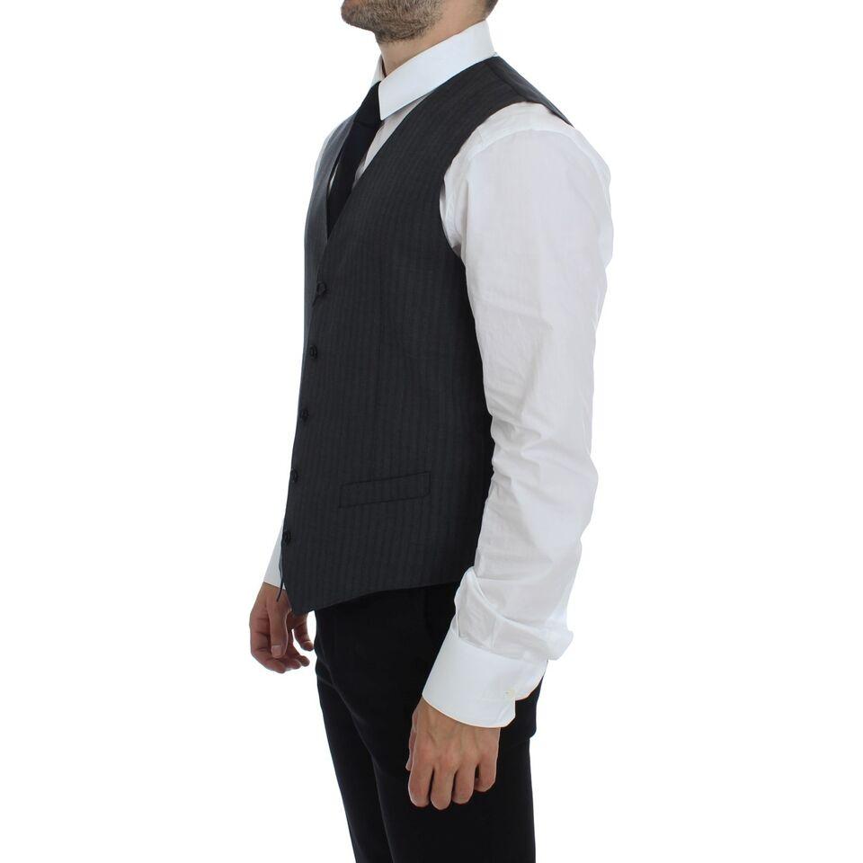 Dolce & Gabbana Gray Striped Wool Single Breasted Vest