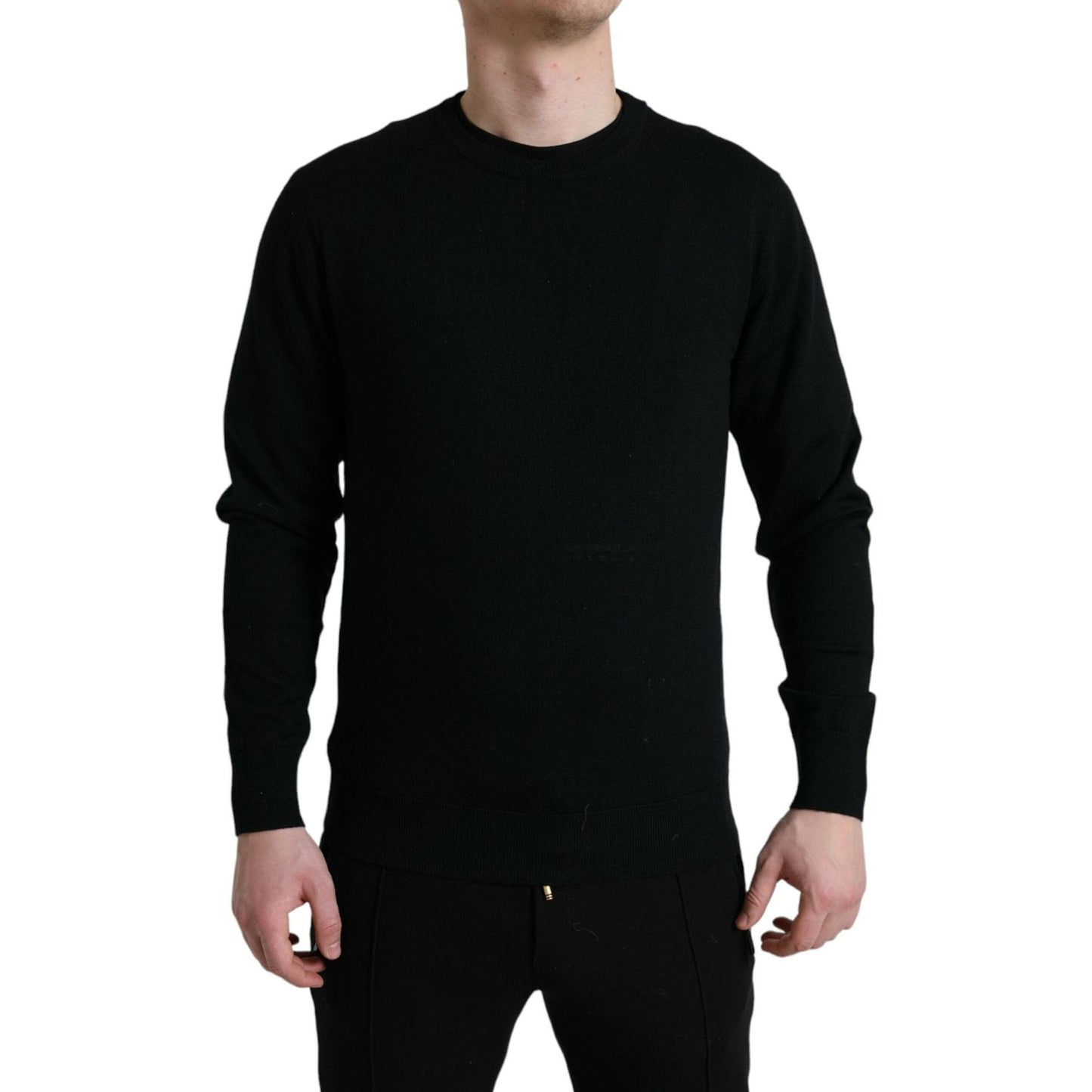 Dolce & Gabbana Black Wool Round Neck Pullover Sweater