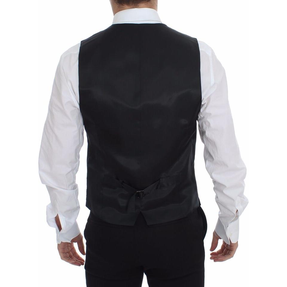 Dolce & Gabbana Gray Striped Wool Logo Vest Gilet Weste