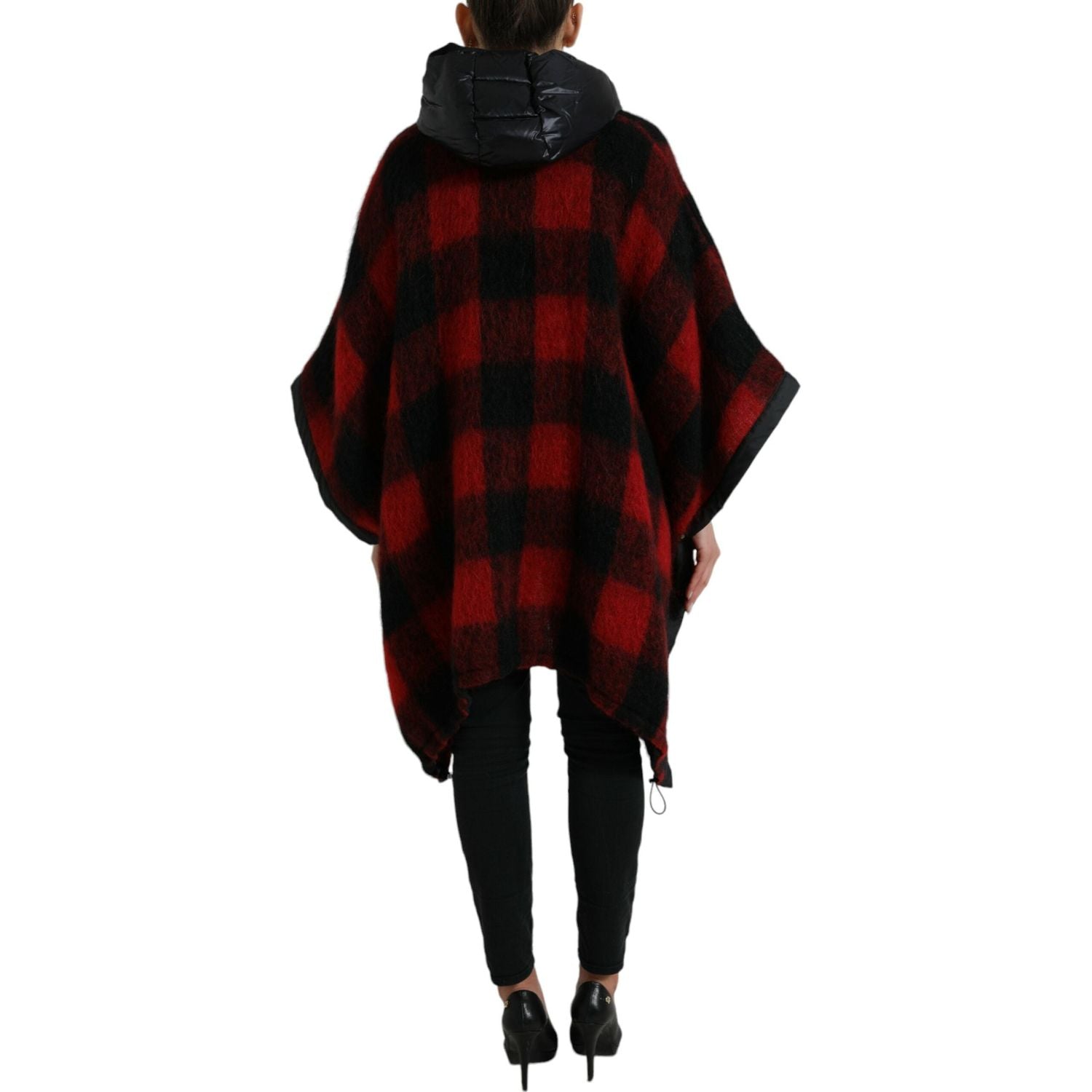Dolce & Gabbana Black Red Buffalo Check Hooded Poncho Jacket