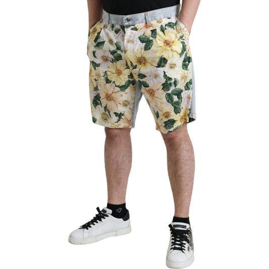 Dolce & Gabbana Multicolor Floral Print Denim Bermuda Shorts