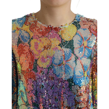 Dolce & Gabbana Multicolor Floral Sequined Shift Mini Dress