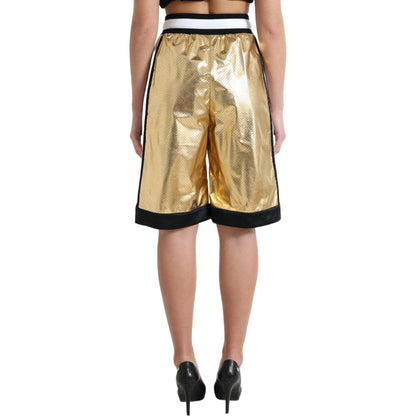 Dolce & Gabbana Gold Polyester Perforated High Waist Shorts