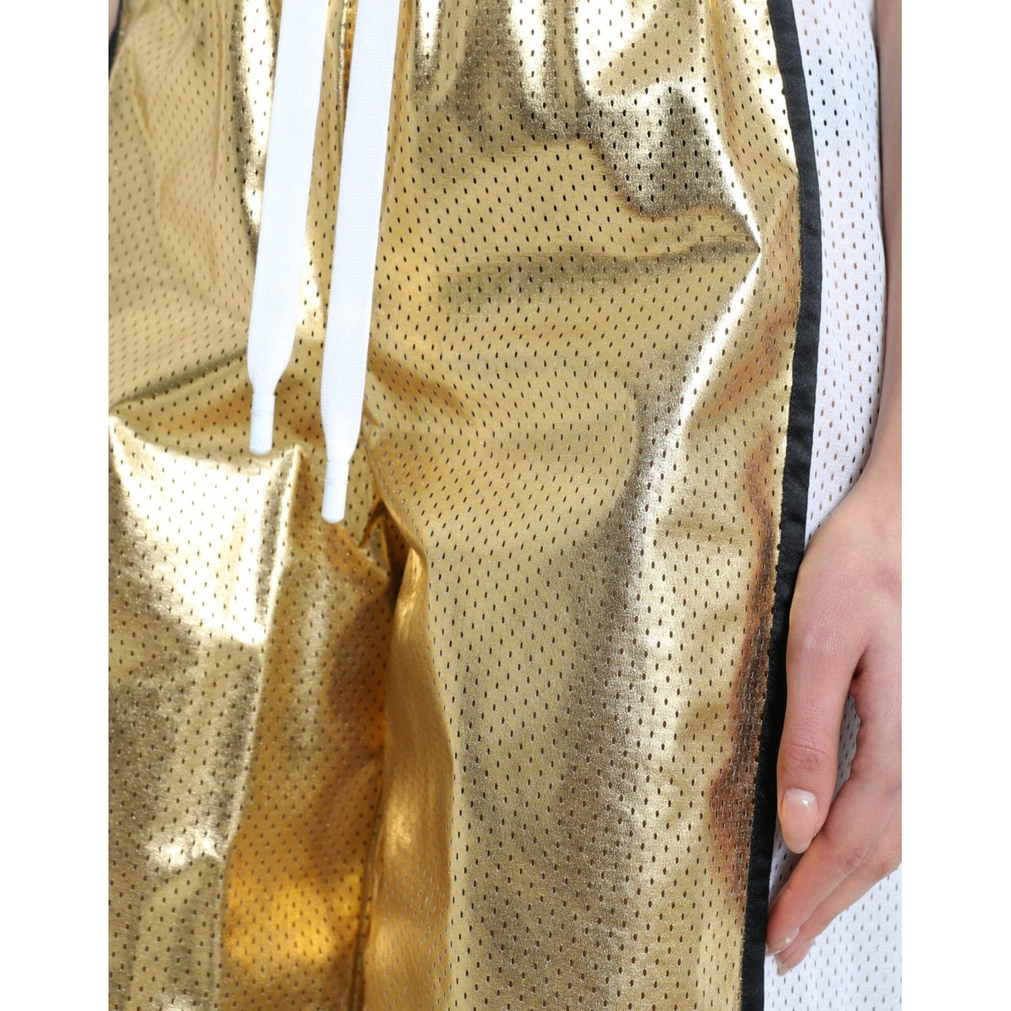 Dolce & Gabbana Gold Polyester Perforated High Waist Shorts