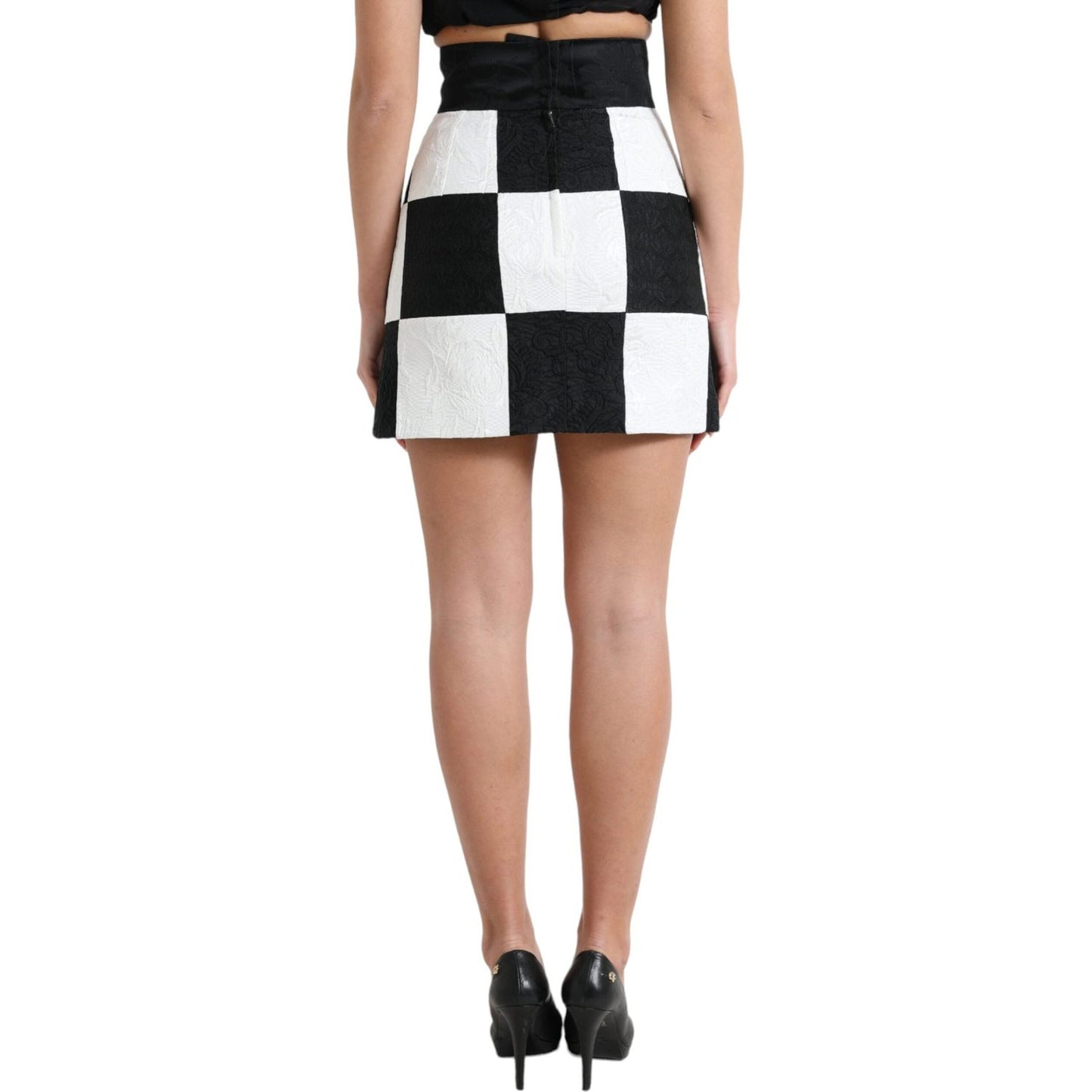 Dolce & Gabbana Black White Floral Brocade High Waist Skirt