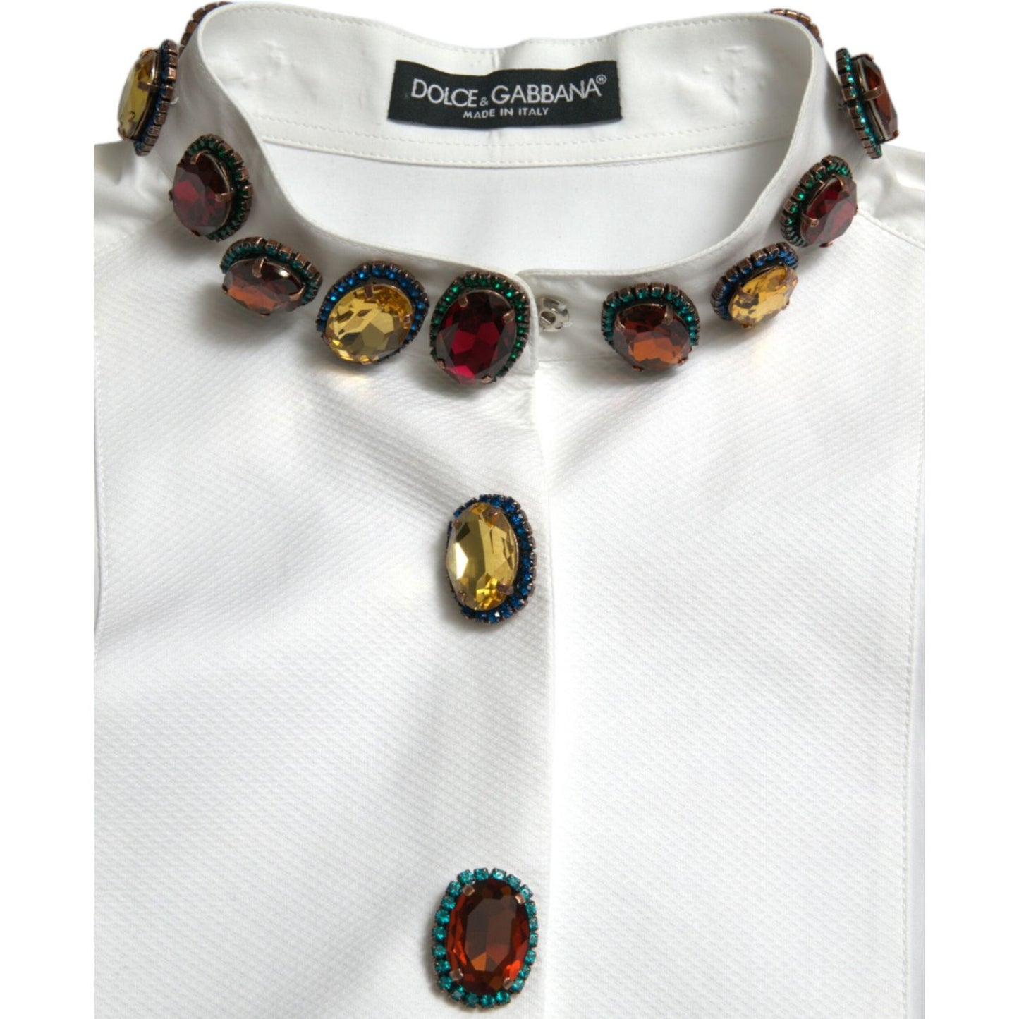 Dolce & Gabbana White Cotton Crystals Embellished Shirt Top