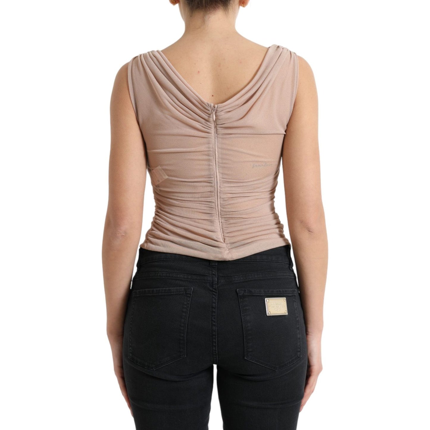 Dolce & Gabbana Beige Viscose V-neck Sleeveless Tank Top