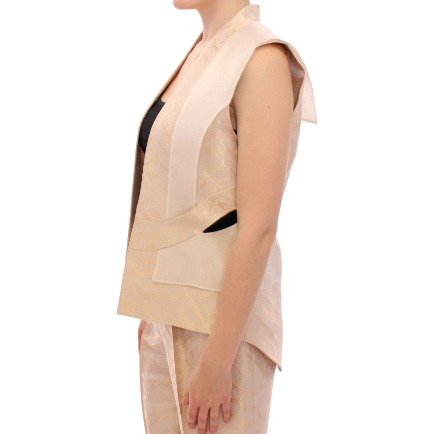 Zeyneptosun Beige brocade sleeveless jacket vest Coats & Jackets