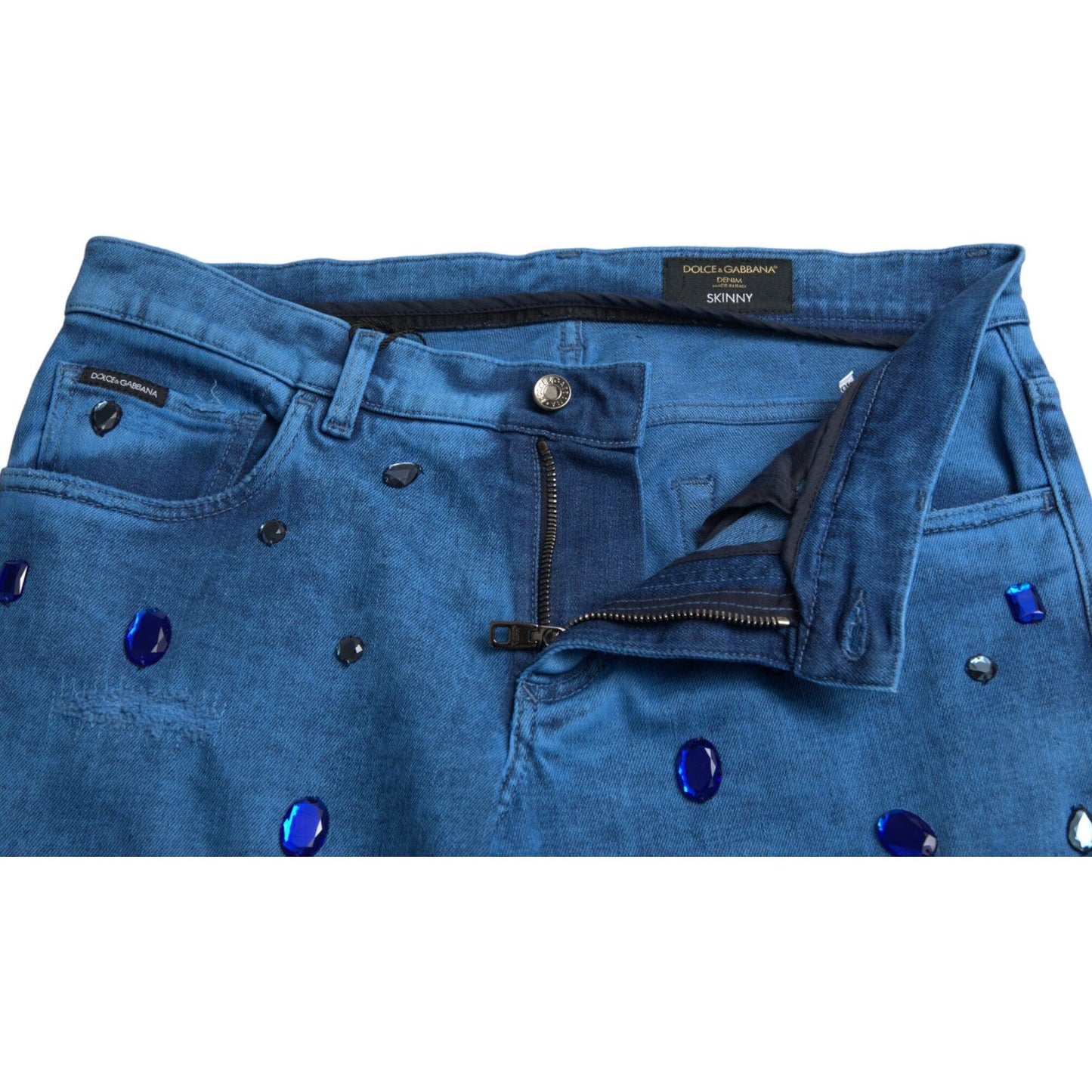 Dolce & Gabbana Blue Crystal Embellished Skinny Denim Jeans