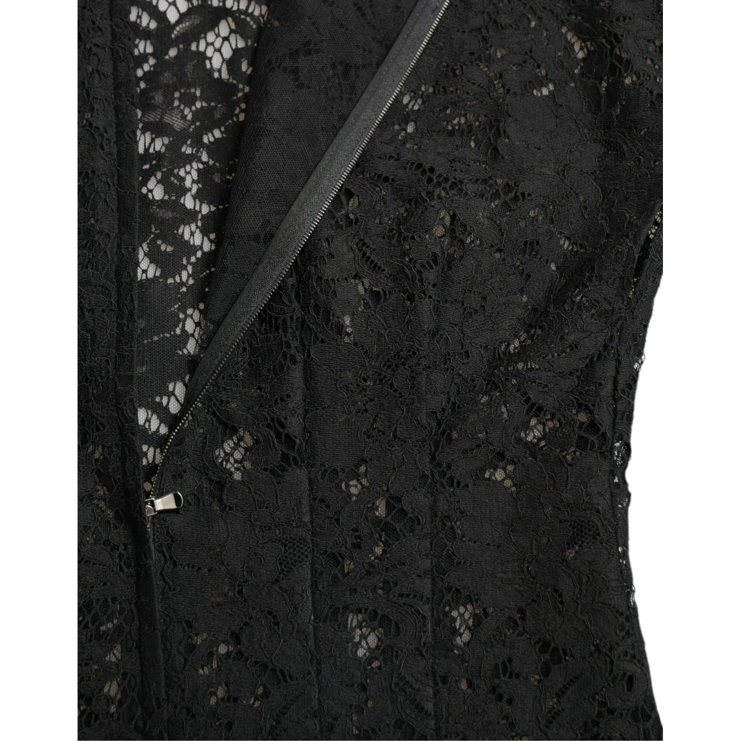 Dolce & Gabbana Black Floral Lace Cotton A-line Mini Dress
