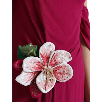 Dolce & Gabbana Purple Flower Embellished One Shoulder Dress