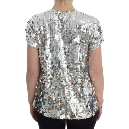Dolce & Gabbana Silver Sequined Crewneck Blouse T-shirt Top