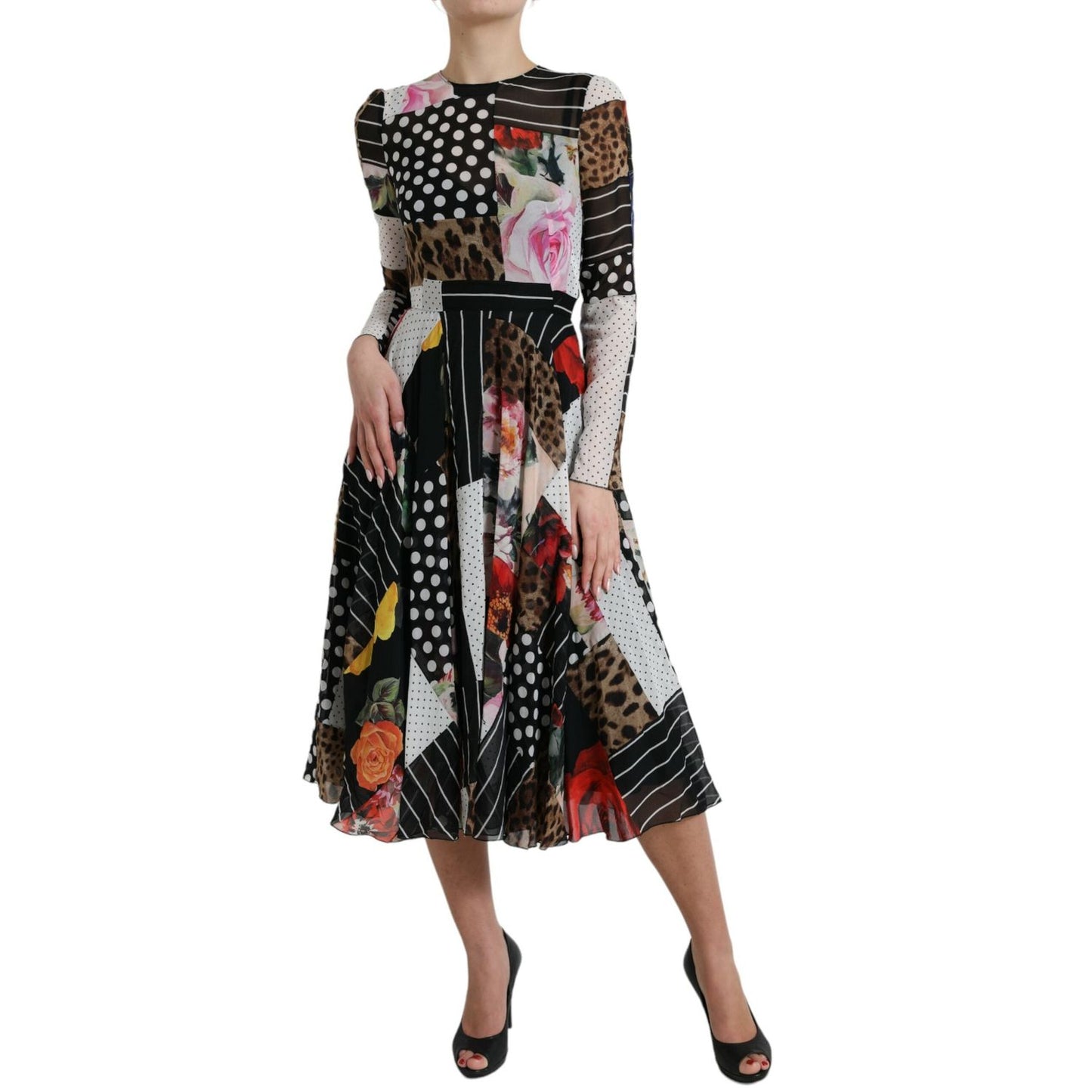 Dolce & Gabbana Multicolor Patchwork Floral Leopard Dress