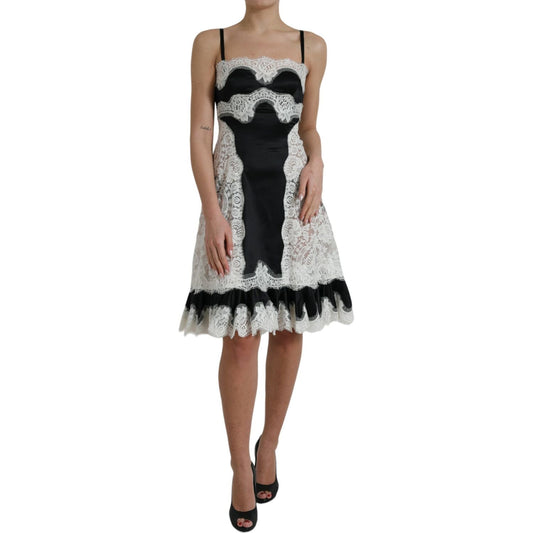 Dolce & Gabbana Black White Lace See Through A-Line Sleeveless Dress