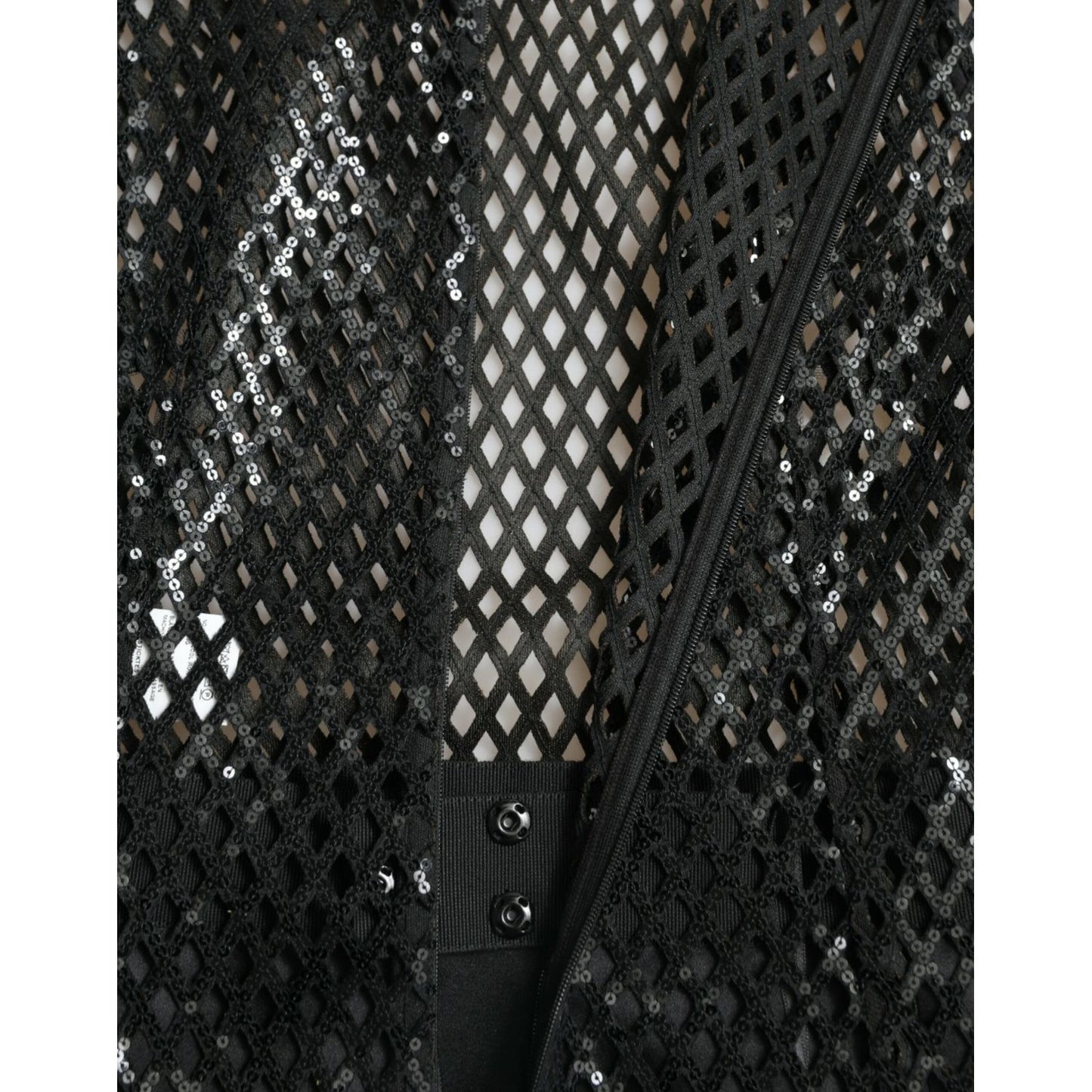 Dolce & Gabbana Black Sequined Sleeveless Mesh Layered Gown Dress