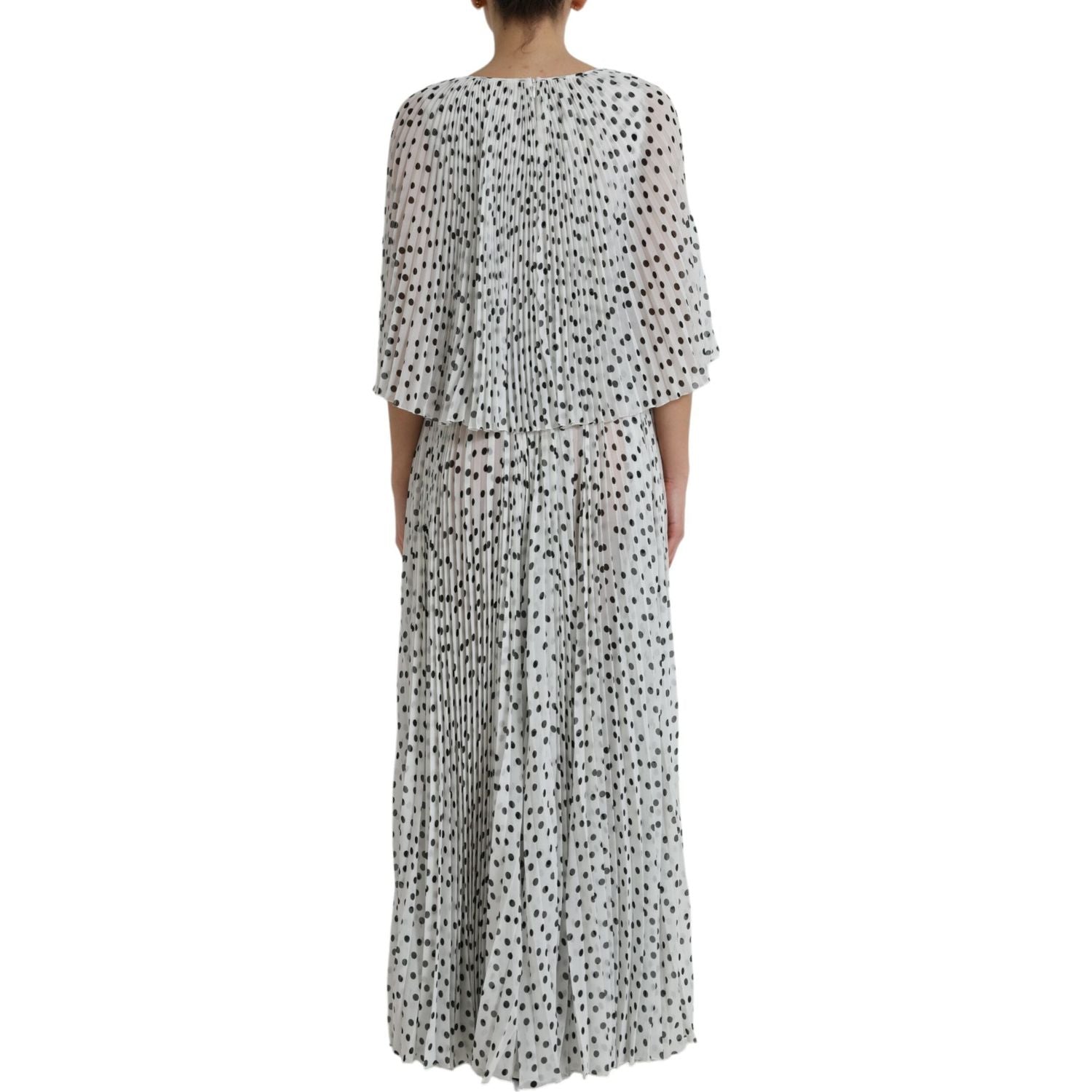 Dolce & Gabbana White Polka Dot A-line Pleated Maxi Dress