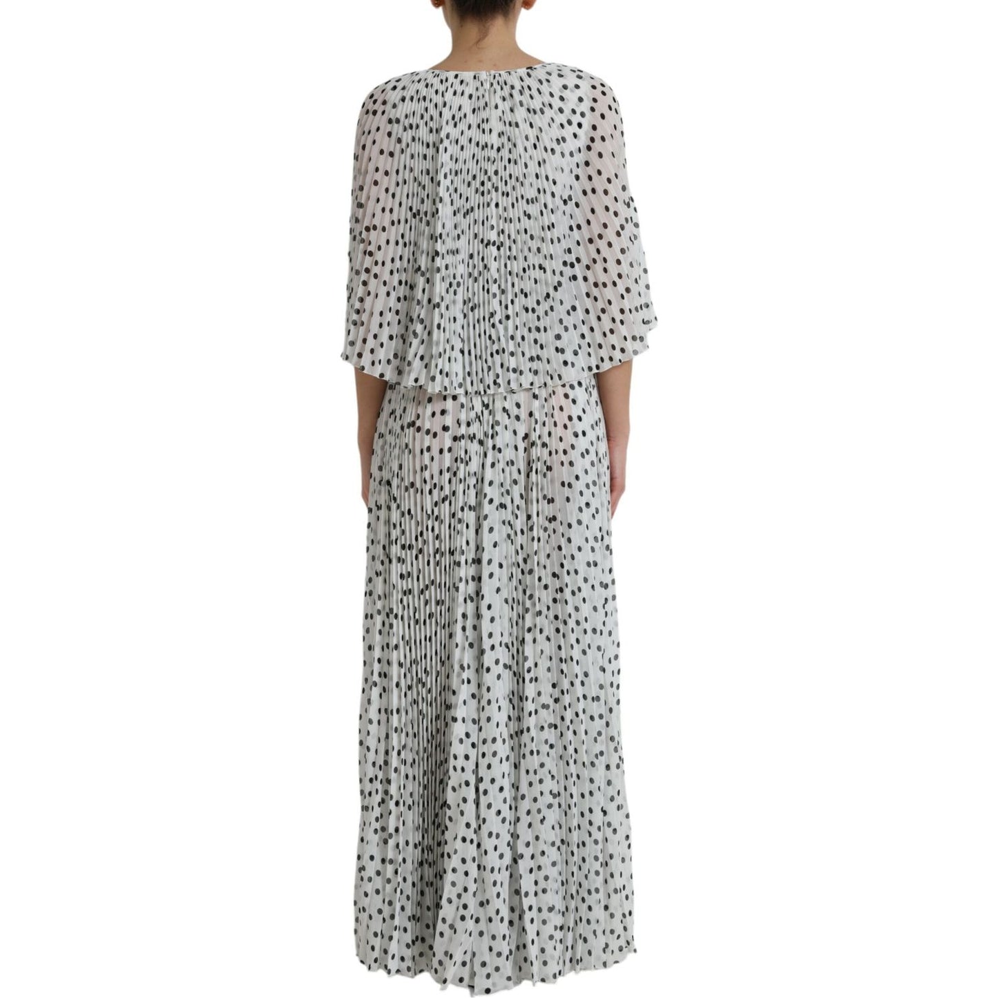 Dolce & Gabbana White Polka Dot A-line Pleated Maxi Dress DR281095-40