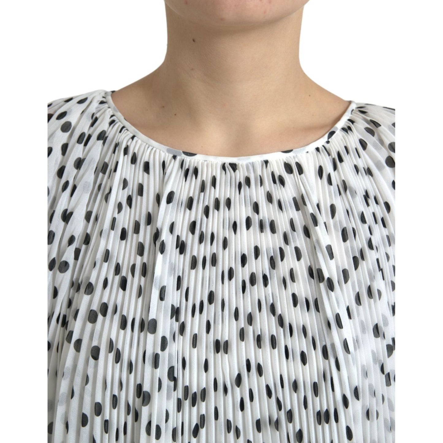 Dolce & Gabbana White Polka Dot A-line Pleated Maxi Dress DR281095-40