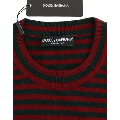 Dolce & Gabbana Red Gray Cashmere Short Sleeve Sweater