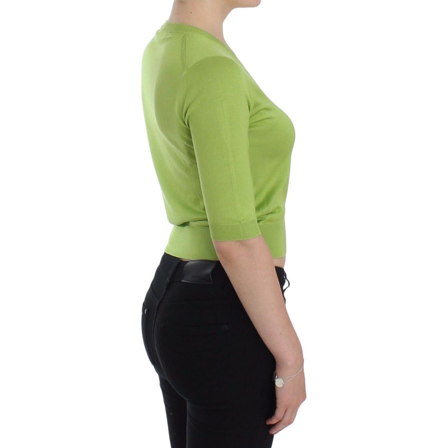 Dolce & Gabbana Green Wool V-neck Pullover Sweater Top