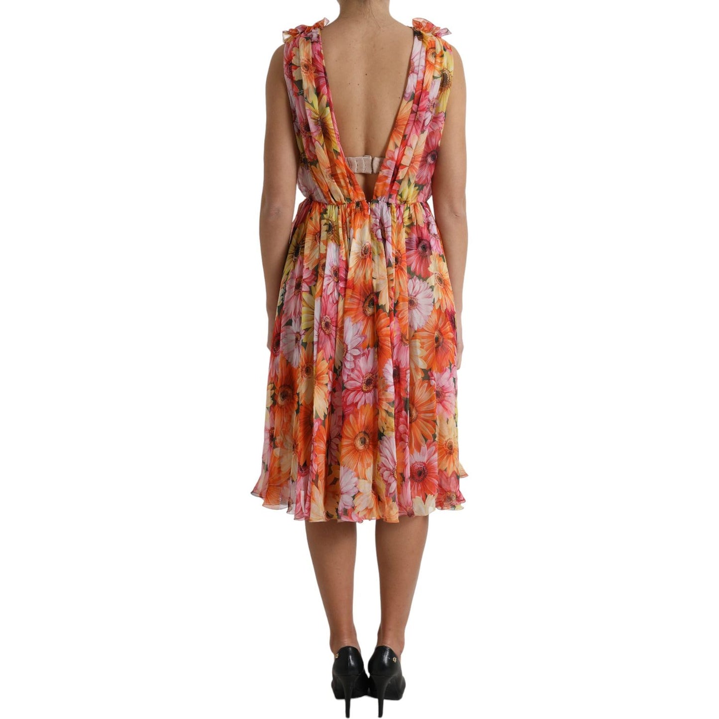 Dolce & Gabbana Multicolor Sunflower Print Silk Midi Dress