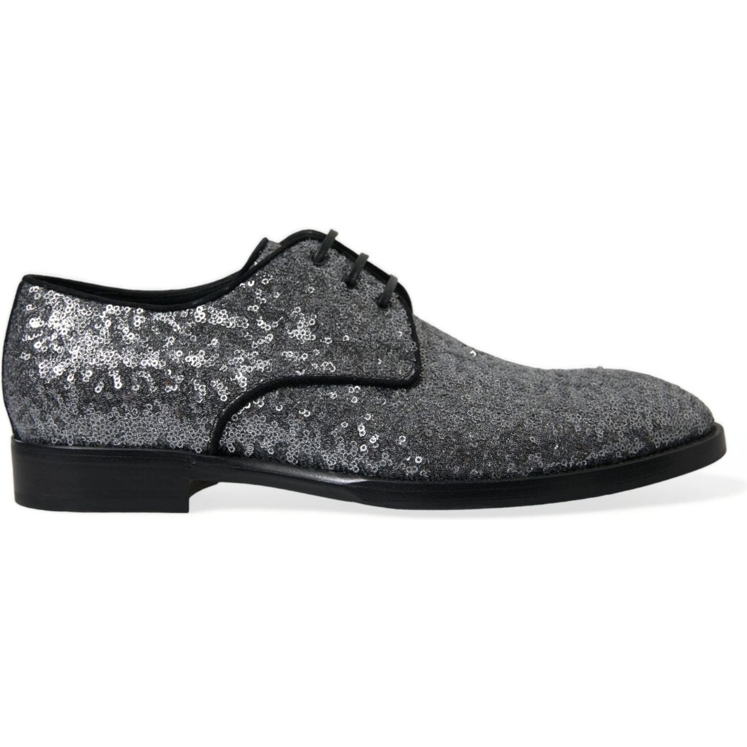 Dolce & Gabbana Silver Sequined Lace Up Men Derby Dress Shoes