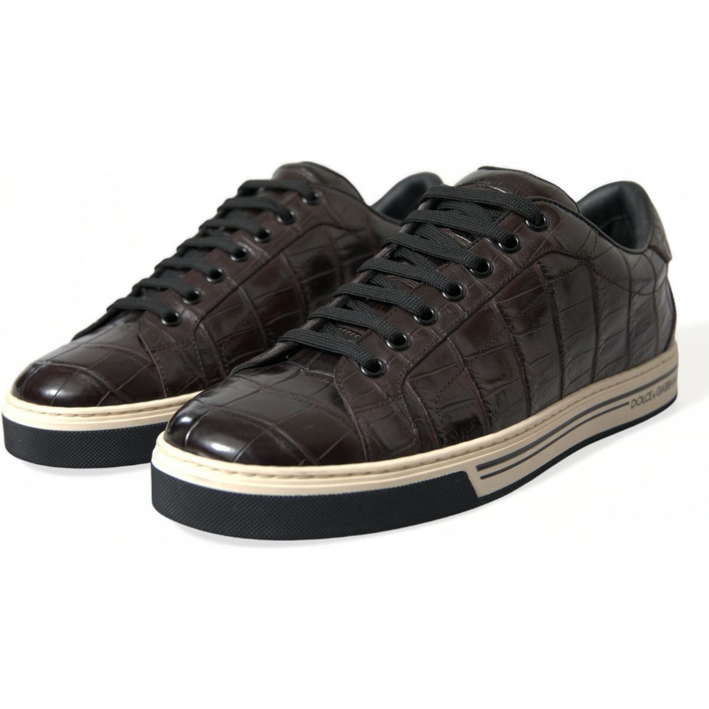 Dolce & Gabbana Brown Croc Exotic Leather Men Casual Sneakers Shoes