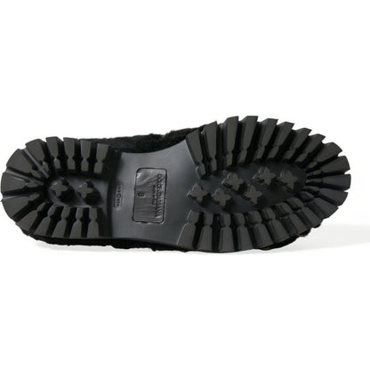 Dolce & Gabbana Black Fur Leather Slippers Dress Shoes